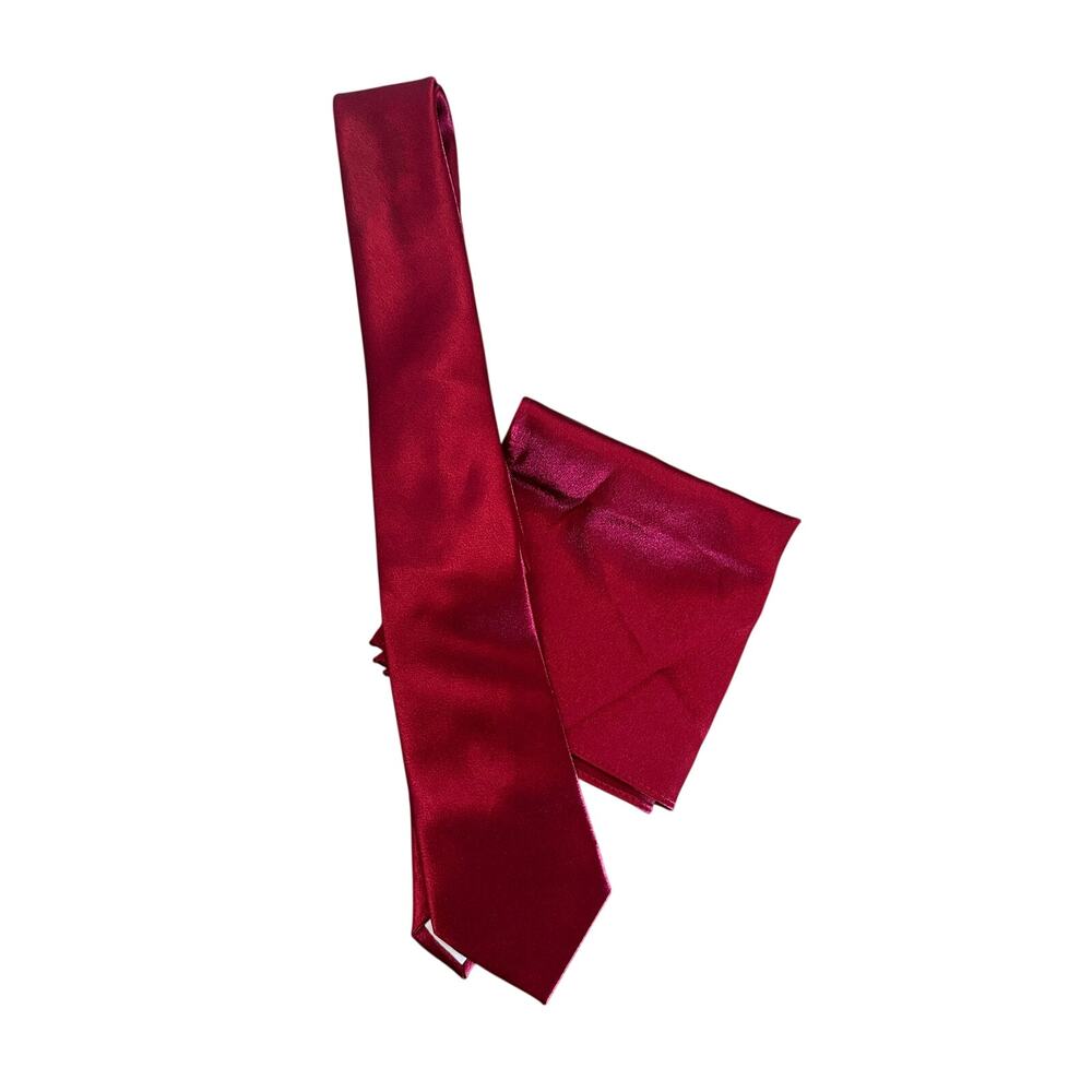 Azazie burgundy Metallic Satin Wide Tie and Pocket Square Set For Men